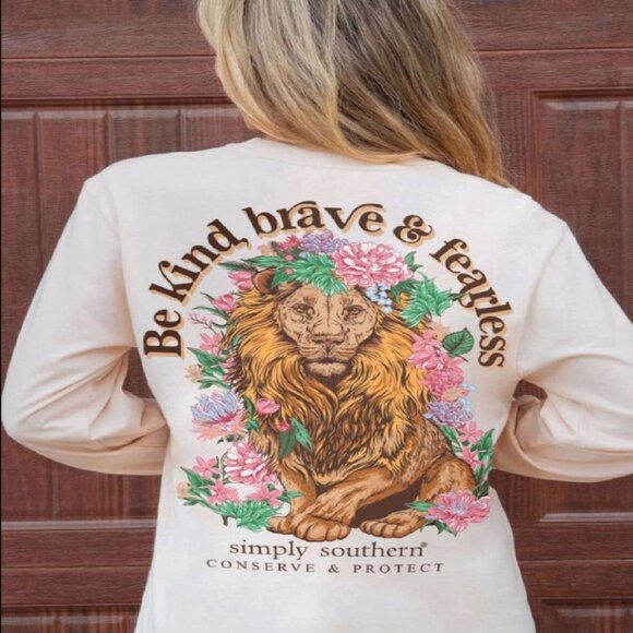 Simply Southern Be Kind, Brave & Fearless Long Sleeve T-Shirt Crew Top NEW Fast - Picture 1 of 5